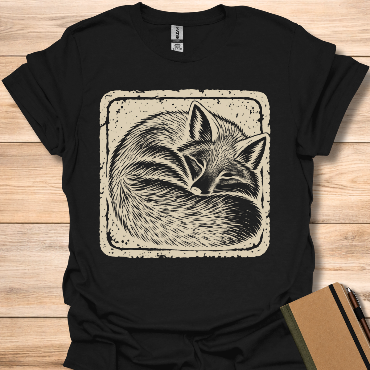 Sleeping Fox Japanese Stamp - Black