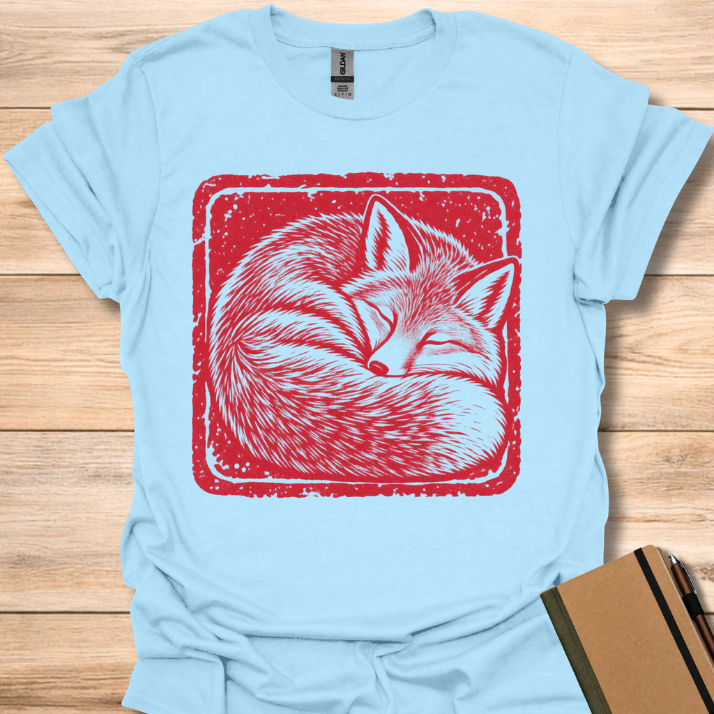 Sleeping Fox Japanese Stamp - Light Blue