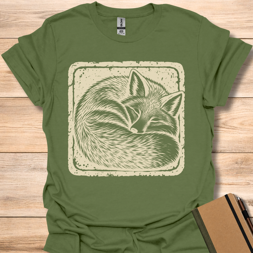 Sleeping Fox Japanese Stamp - Military Green
