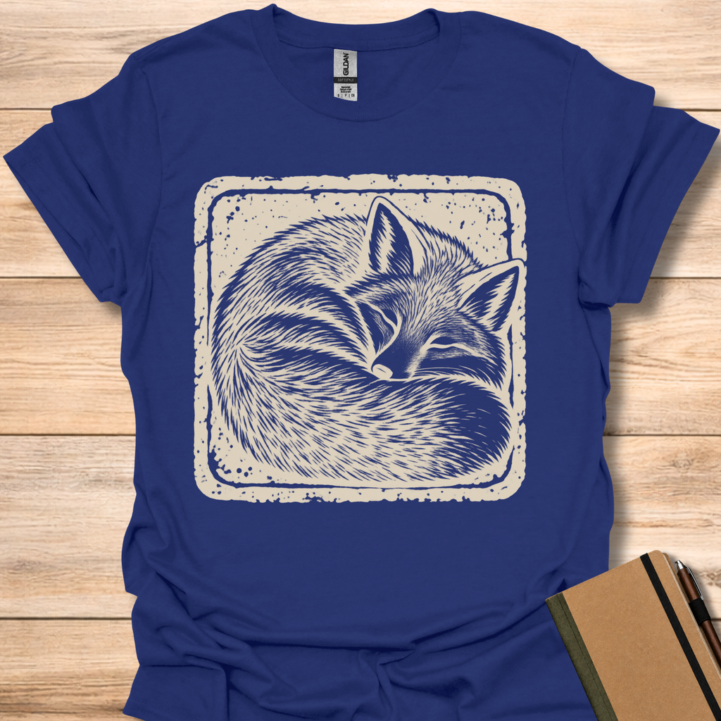 Sleeping Fox Japanese Stamp - Navy