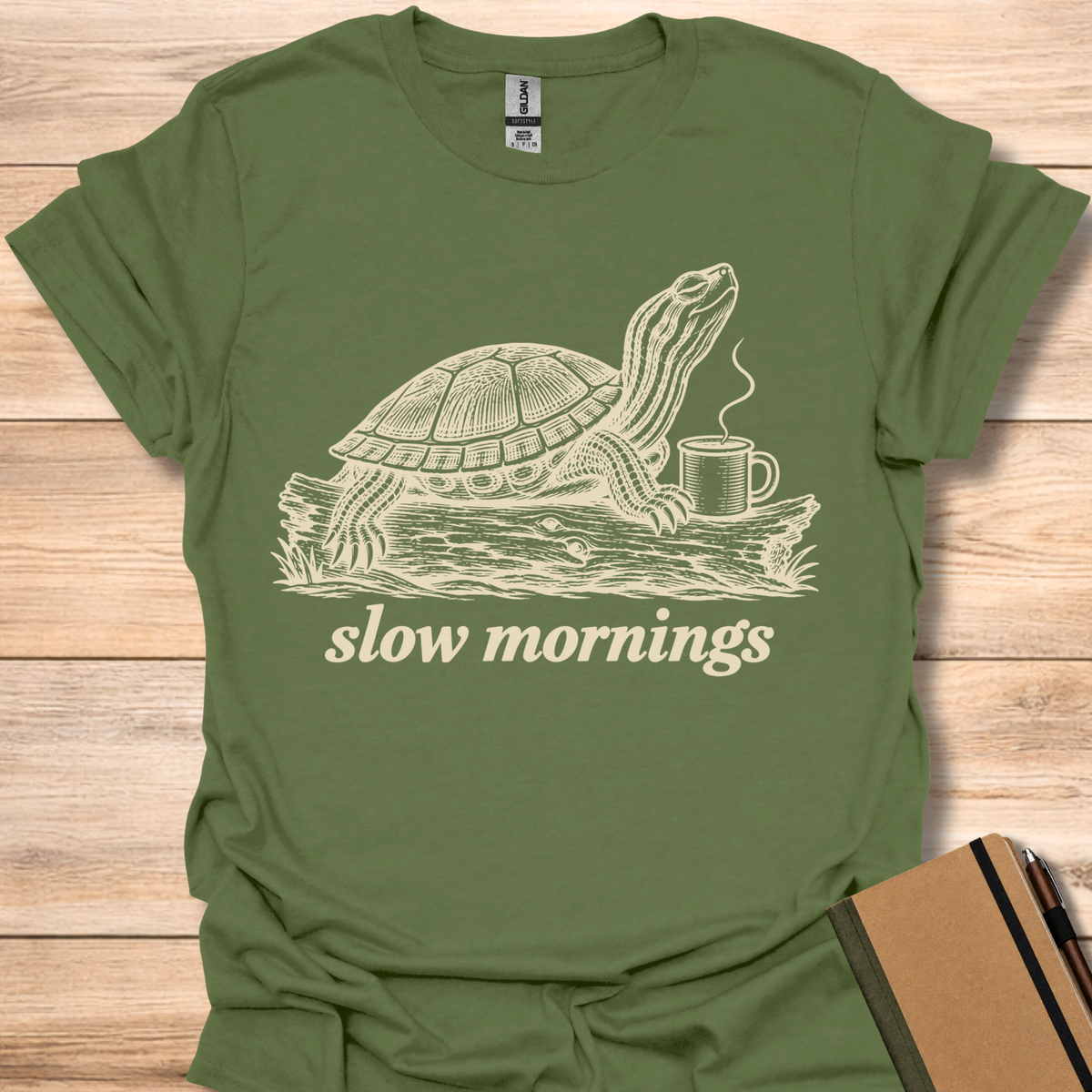 Slow Mornings Turtle - Military Green