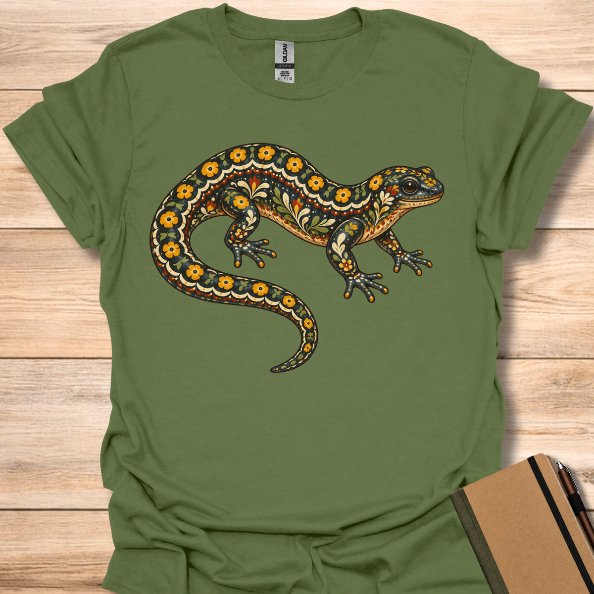 Spotted Salamander Folk Art - Military Green