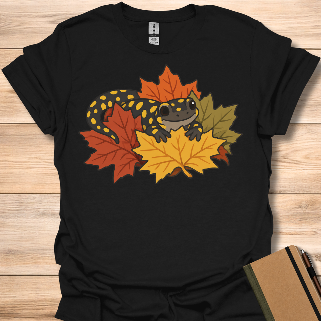 Spotted Salamander In Autumn Leaves - Black