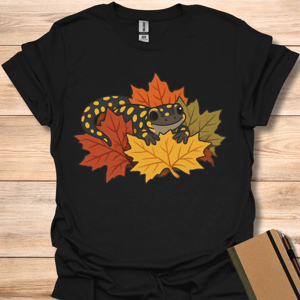 Spotted Salamander In Autumn Leaves - Black
