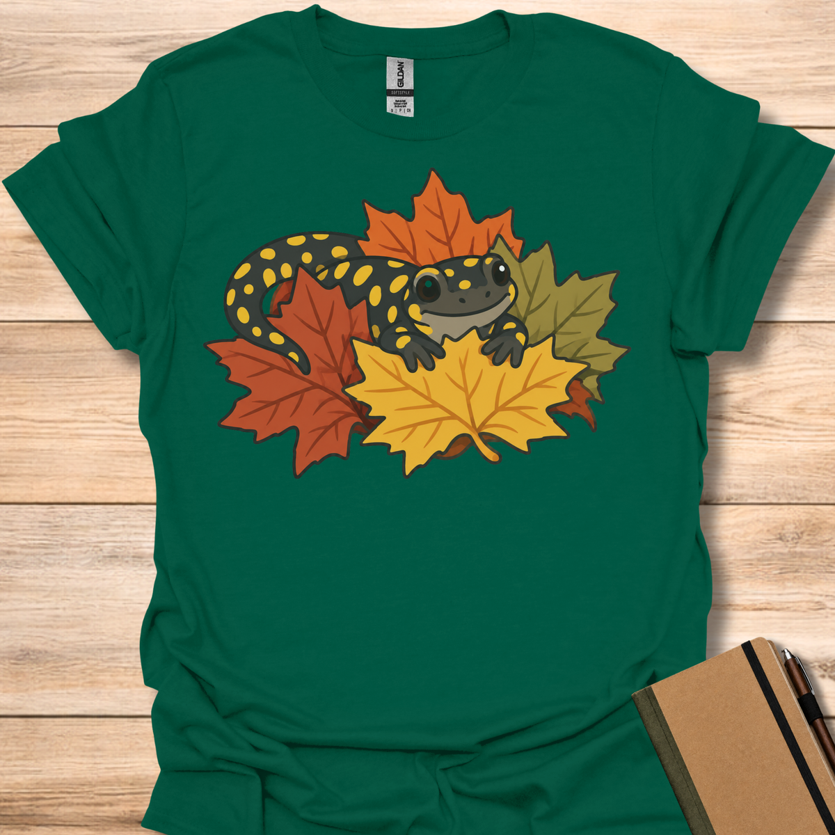 Spotted Salamander In Autumn Leaves - Forest Green