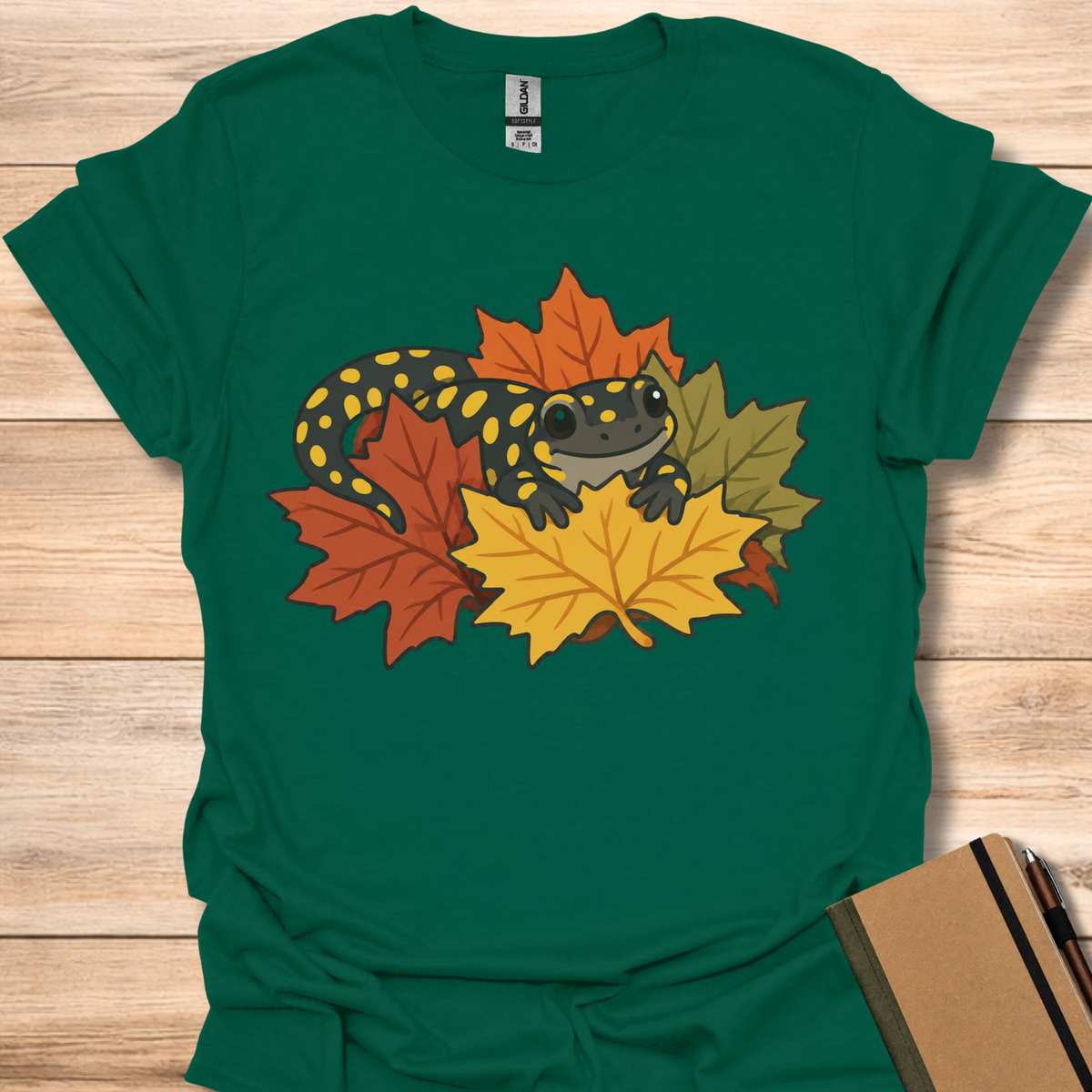 Spotted Salamander In Autumn Leaves - Forest Green