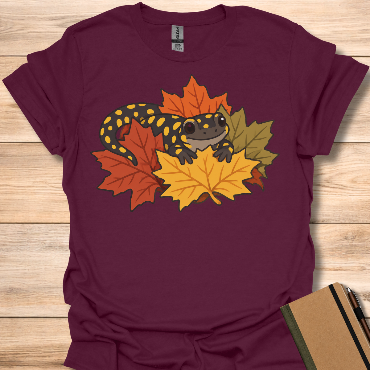 Spotted Salamander In Autumn Leaves - Maroon