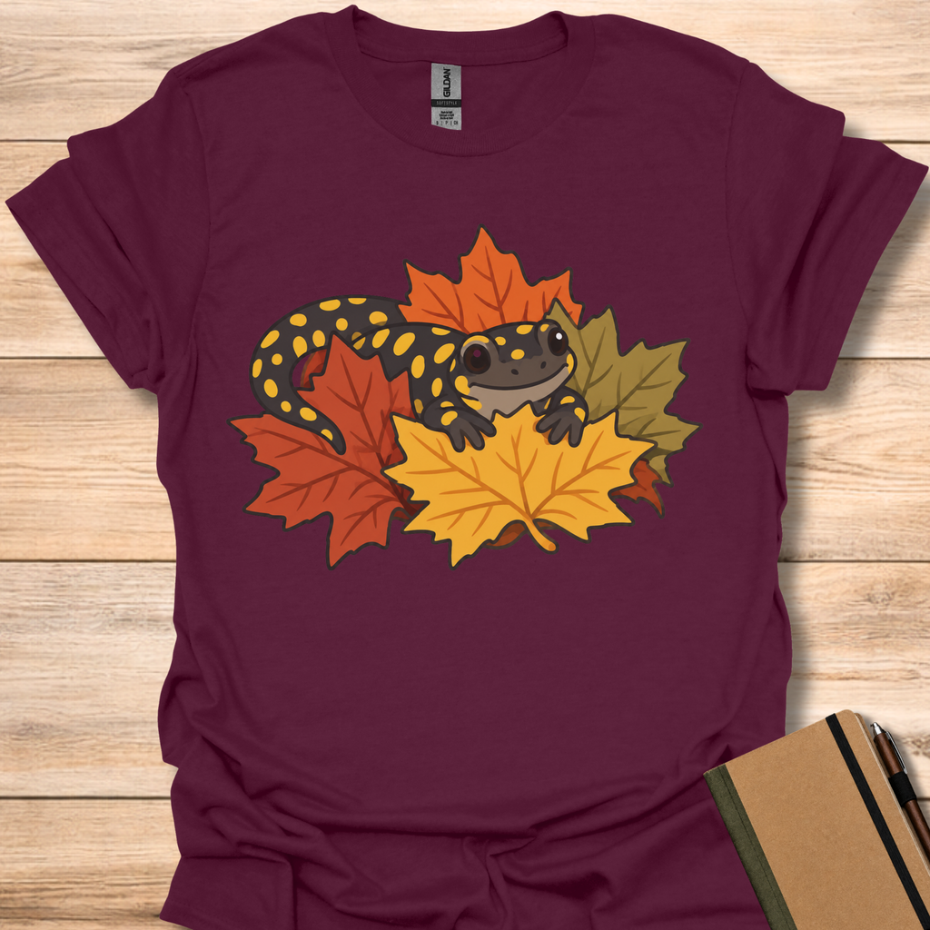 Spotted Salamander In Autumn Leaves - Maroon