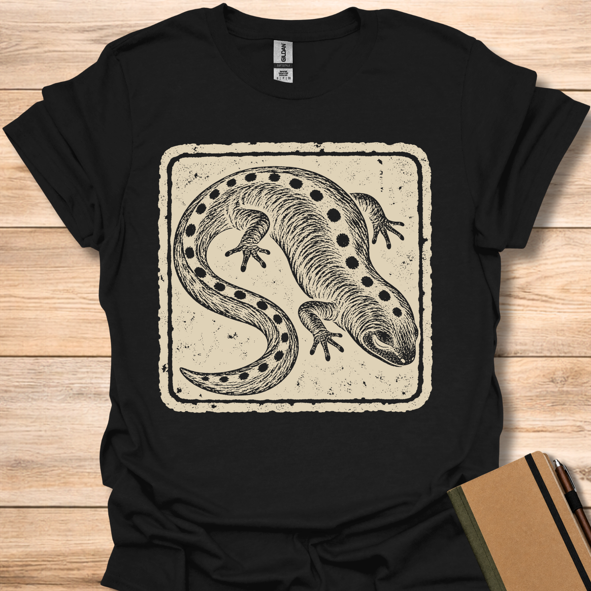 Spotted Salamander Japanese Stamp - Black