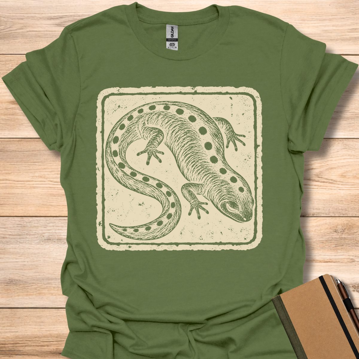 Spotted Salamander Japanese Stamp - Military Green