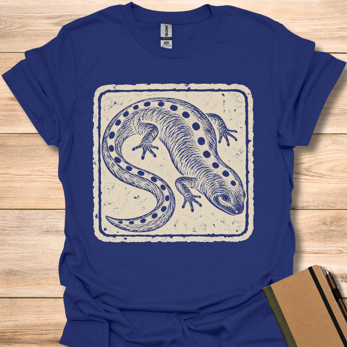 Spotted Salamander Japanese Stamp - Navy