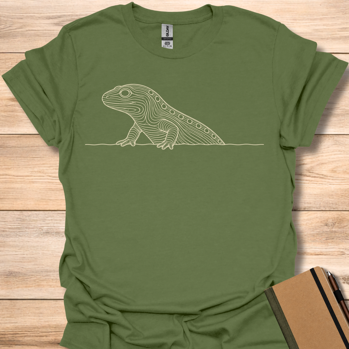 Spotted Salamander Line Art - Military Green