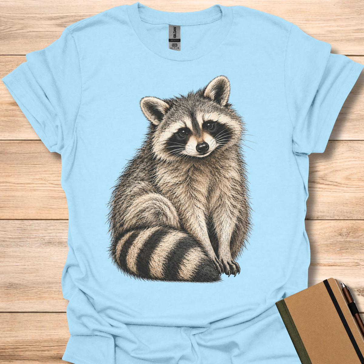 Waiting Patiently Raccoon - Light Blue