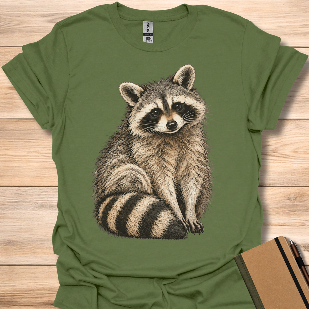 Waiting Patiently Raccoon - Military Green