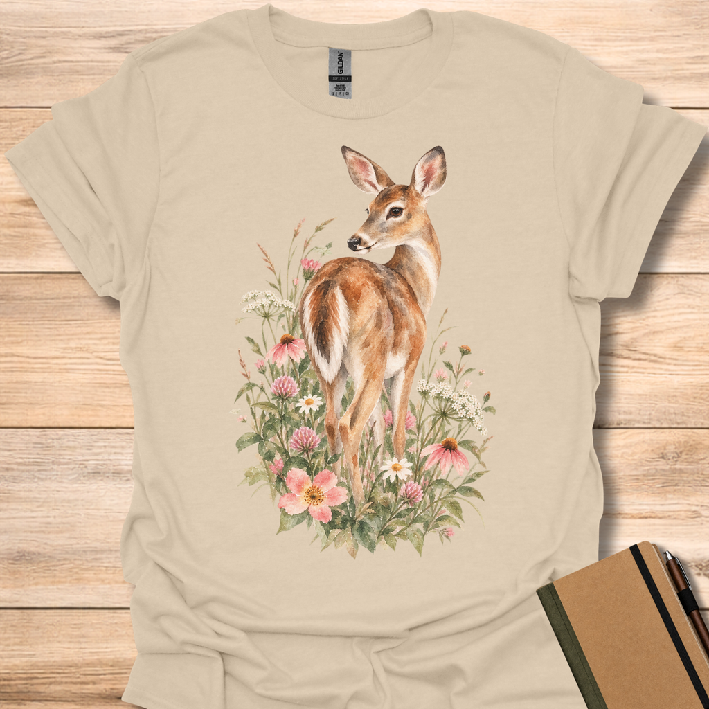 White-Tailed Deer Wildflower Watercolor - Sand