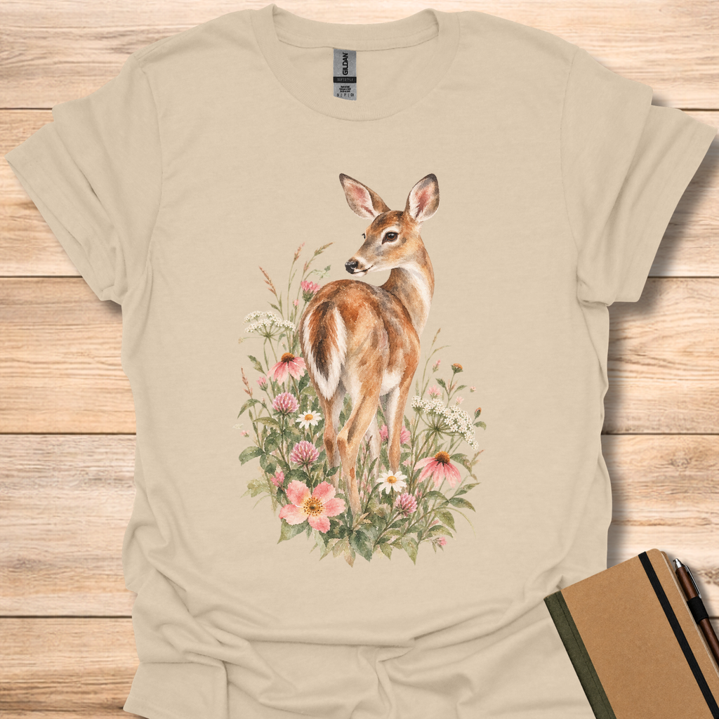 White-Tailed Deer Wildflower Watercolor - Sand