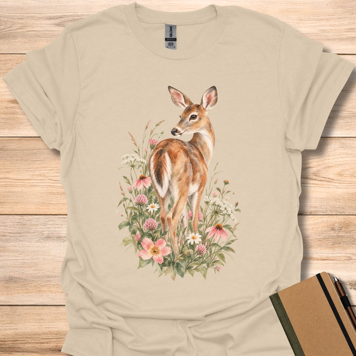 White-Tailed Deer Wildflower Watercolor - Sand