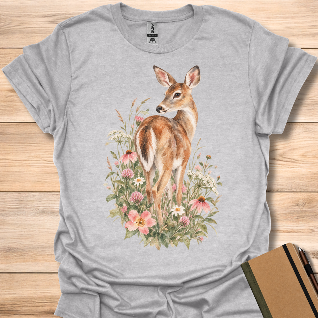 White-Tailed Deer Wildflower Watercolor - Sport Grey