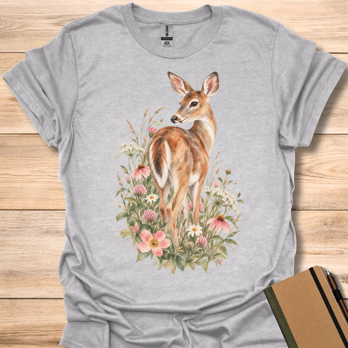 White-Tailed Deer Wildflower Watercolor - Sport Grey