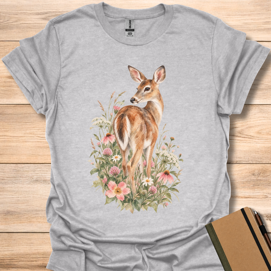 White-Tailed Deer Wildflower Watercolor - Sport Grey